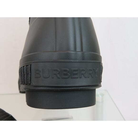 BURBERRY FLINTON BLACK RUBBER BEIGE CHECK SOCK LOGO ANKLE RAIN BOOTS US 11 EU 41 - Picture 7 of 14